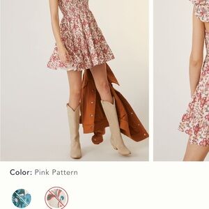 Anthropologie Pink Floral Pattern Mini Dress